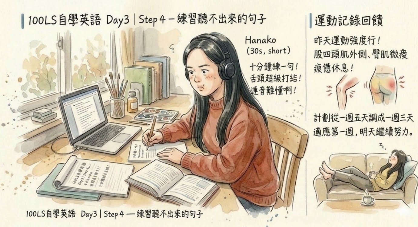 100LS自學英語 Day3 | Step 4 — 練習聽不出來的句子