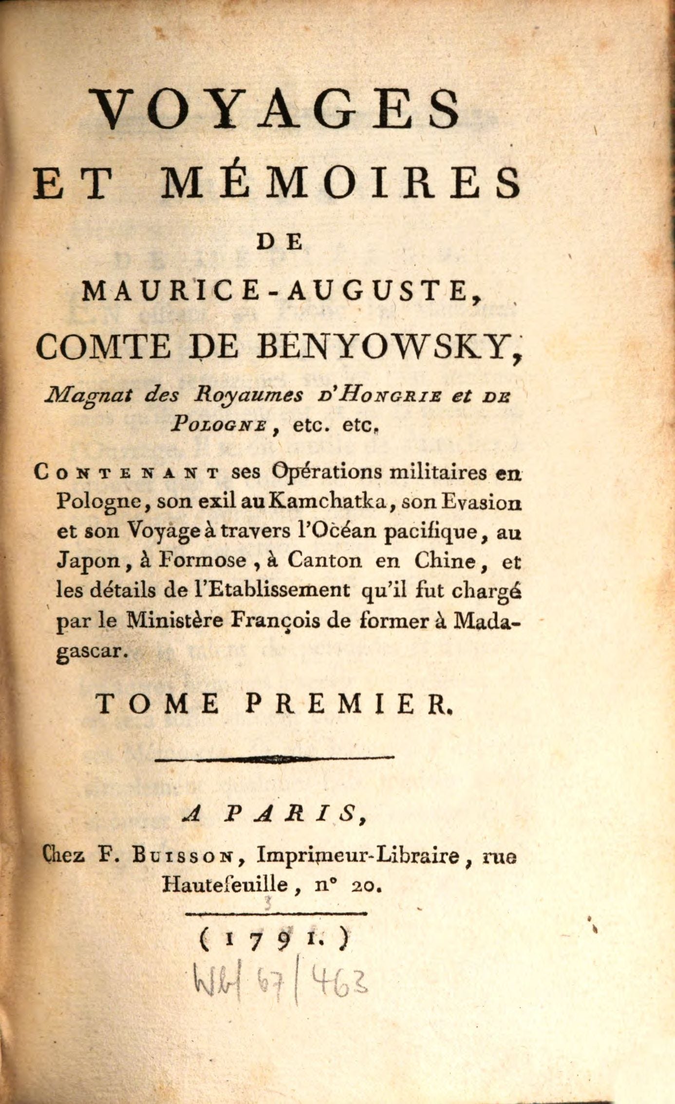 Beniowski’s memoirs in French. Bavarian State Library