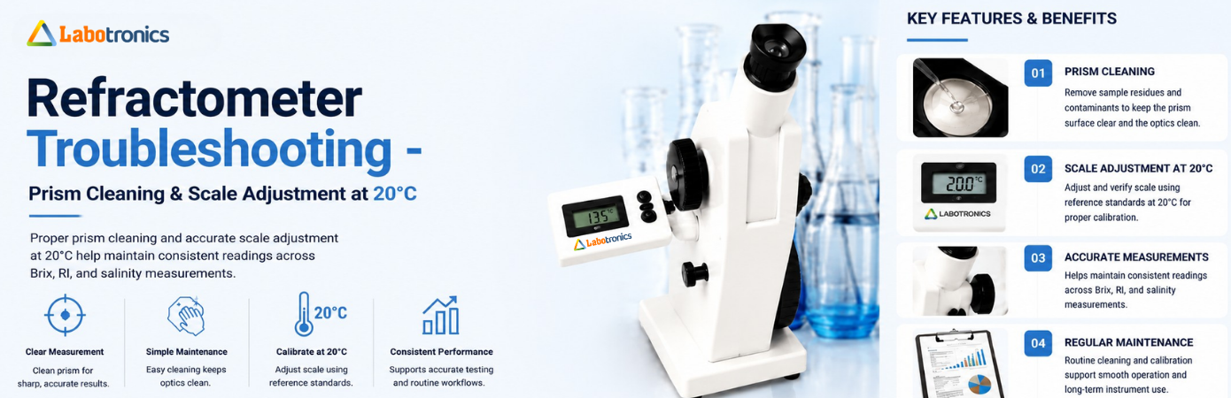 Refractometer Troubleshooting — Prism Cleaning & Scale Adjustment at 20°C