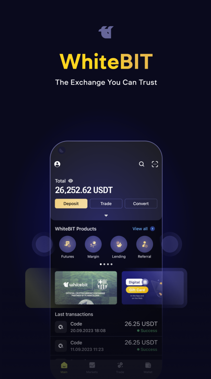 Source: WhiteBIT mobile app interface