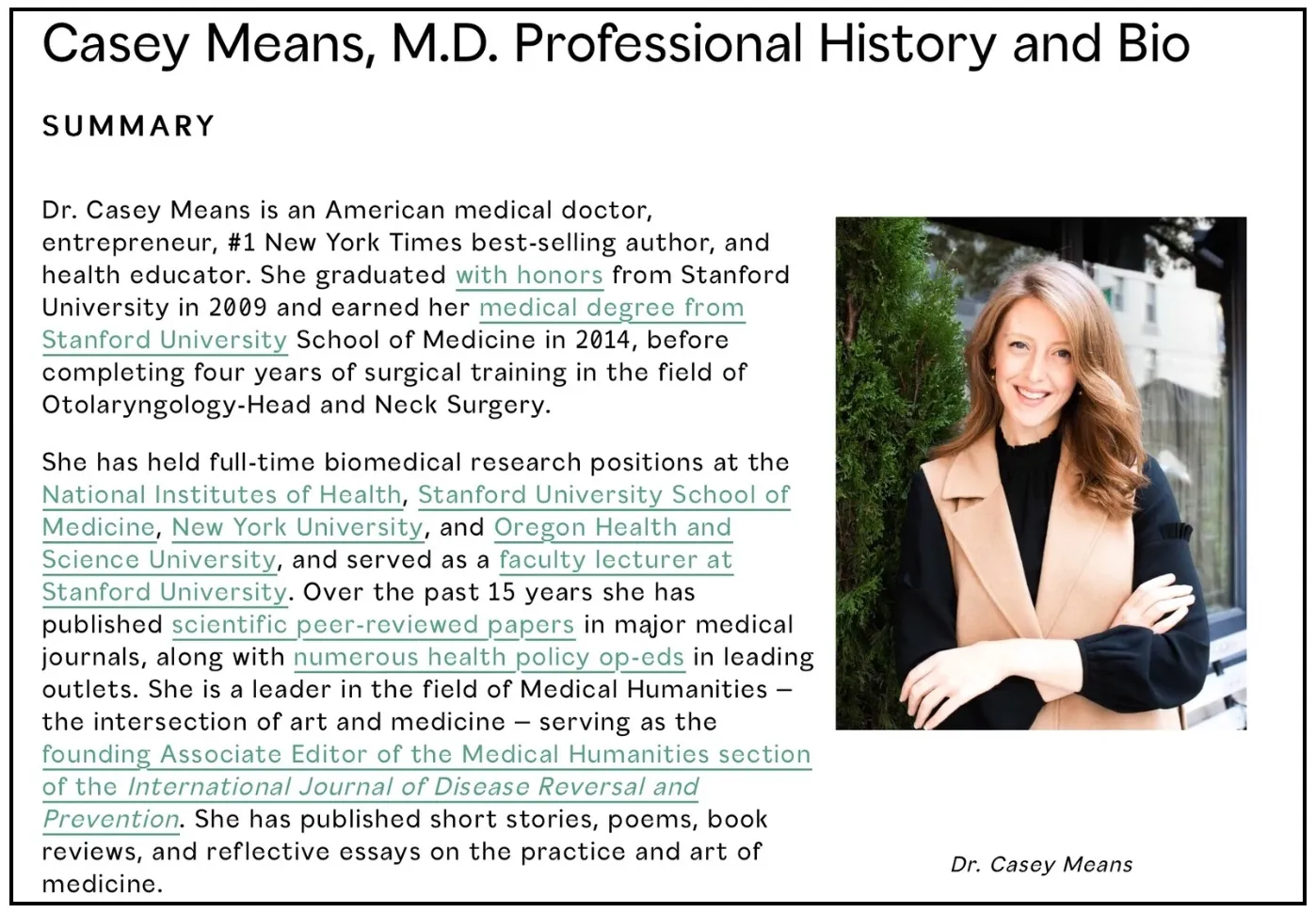 From Casey Means website. She claims she “completed” four years of training. Yes and No. She dropped and did not complete her residency training. Is this misleading?