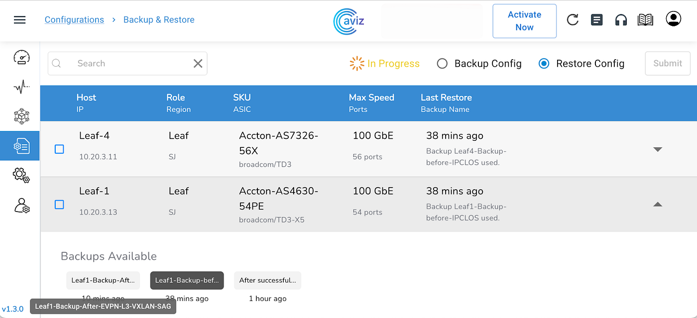 Restore Configuration in ONES