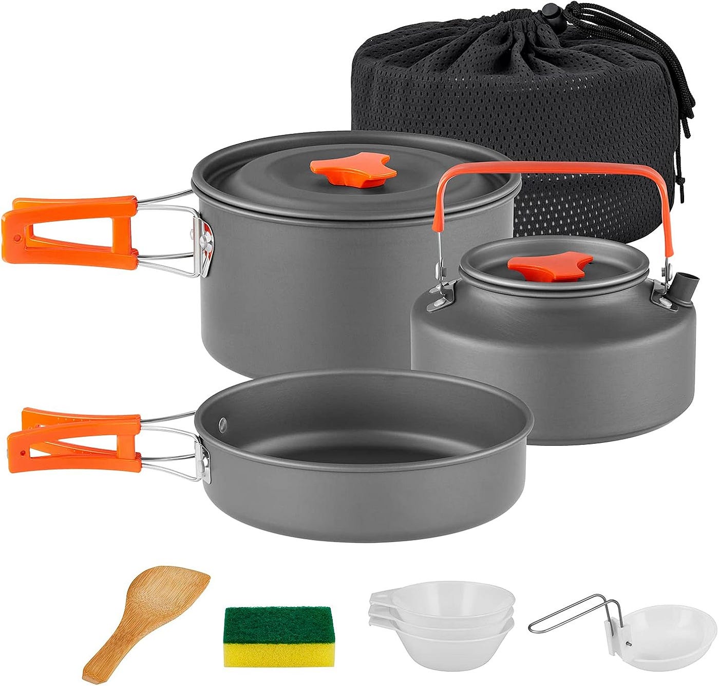 12pcs Camping Cookware Set - Lightweight * Aluminum Pots & Pans With Foldable Handles And Storage Bag For Hiking, Backpacking