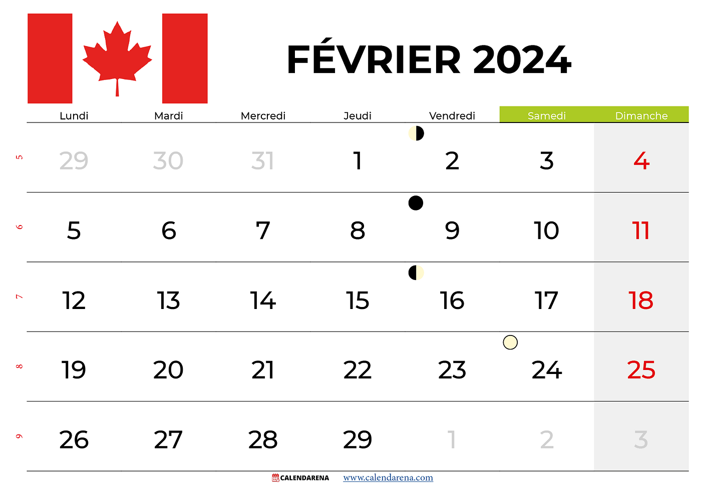 Calendrier février 2024 québec à imprimer gratuit, by Calendarena, Dec,  2023