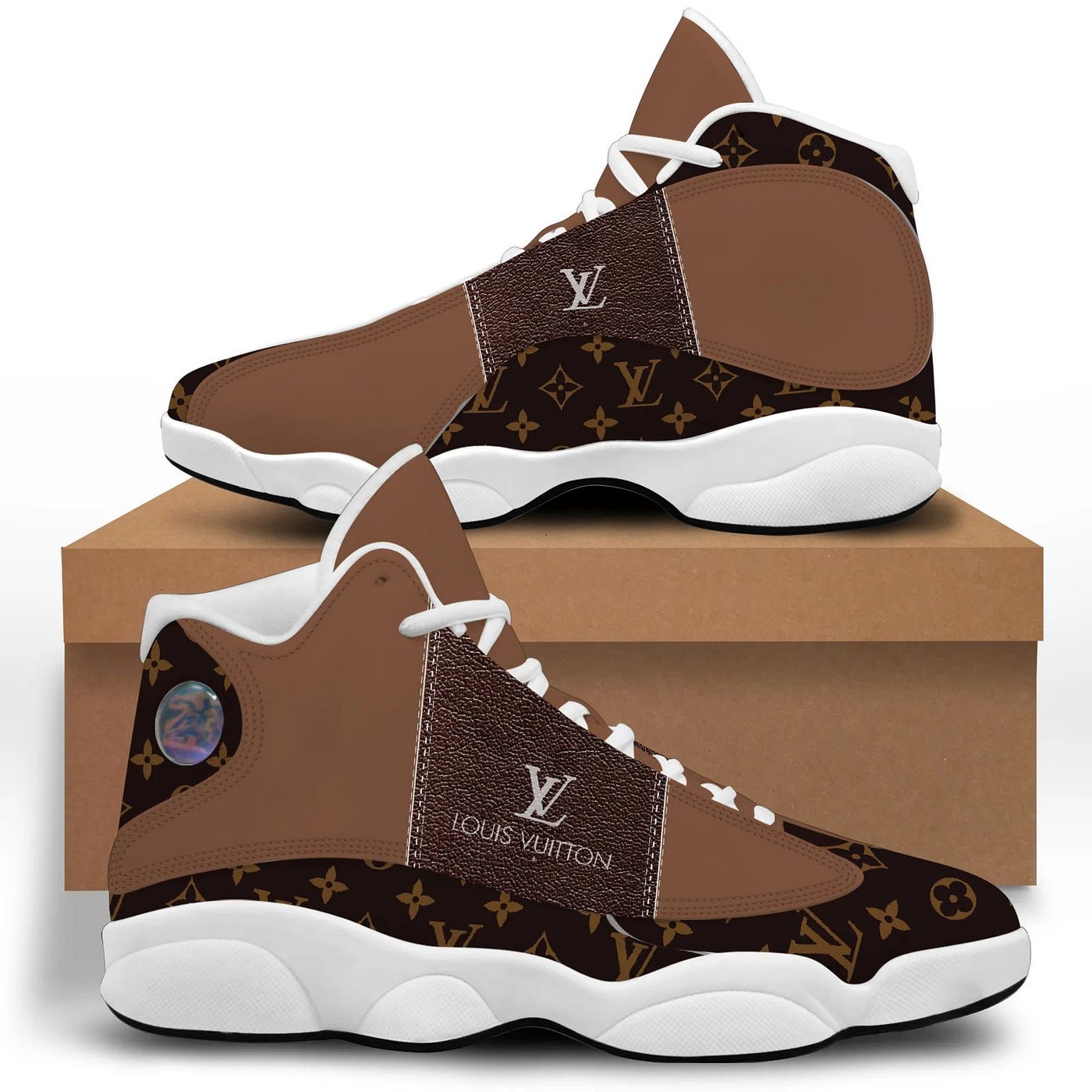 LV Brown Louis Vuitton Air Jordan 13 Sneakers Hypebeast Shoes