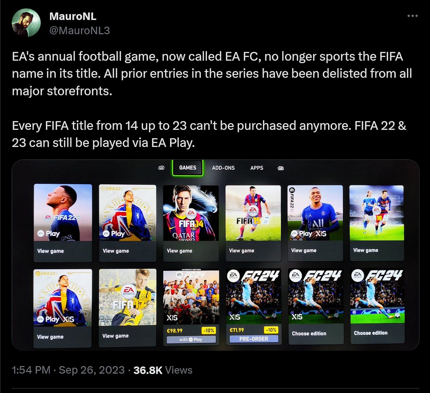 EA Sports delists all FIFA titles including FIFA 23 from all
