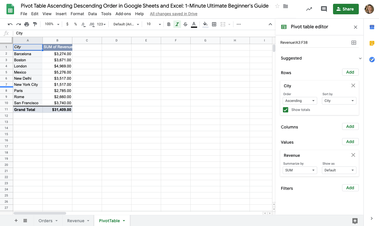 Pivot Table Ascending Descending Order in Google Sheets and Excel: 1-Minute  Ultimate Beginner's Guide | by Stephanie Lehuger | Actiondesk | Medium