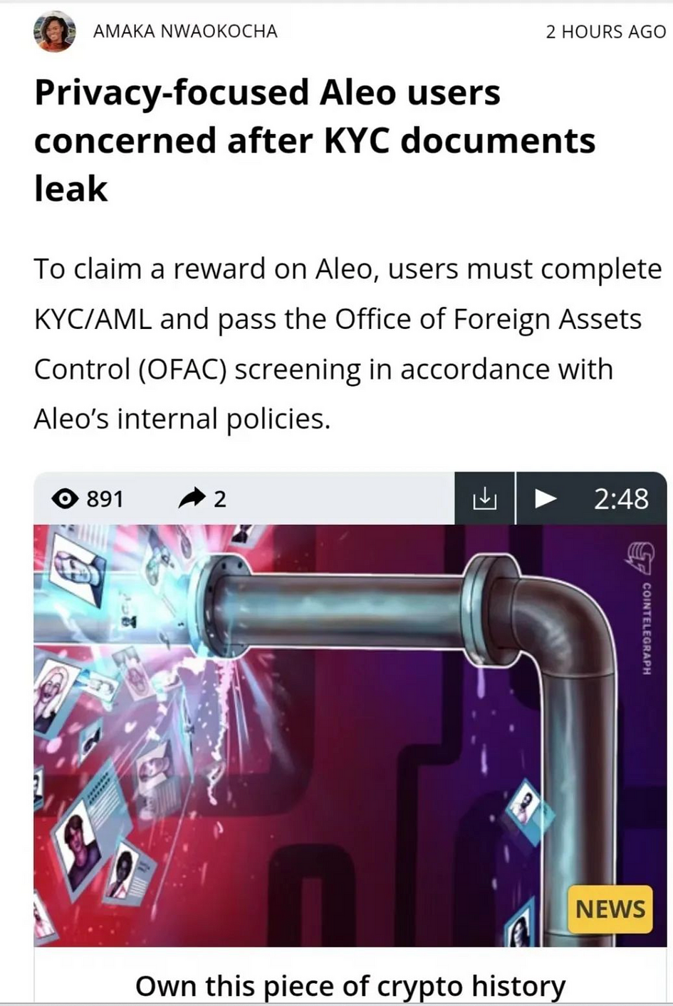 Aleo user KYC documents leaked? Official reply: The error caused by sending  Google emails has been properly resolved | by Aleo collection | Medium