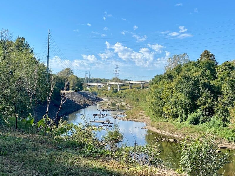 River des Peres Greenway Walk. Walking in an urban landscape near