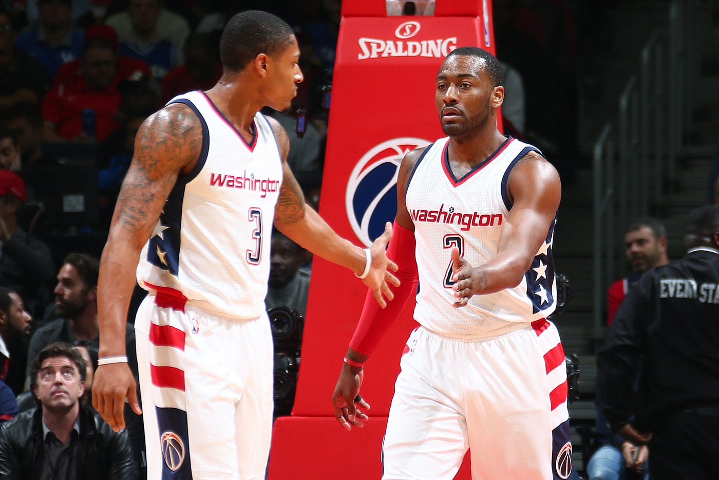 While Wall (2) had the speed and playmaking ability, Beal (3) was a prolific scorer and these two perks made them one of the best in the mid 2010s that saw the Wizards compete in the postseason. (Credit: Andscape)