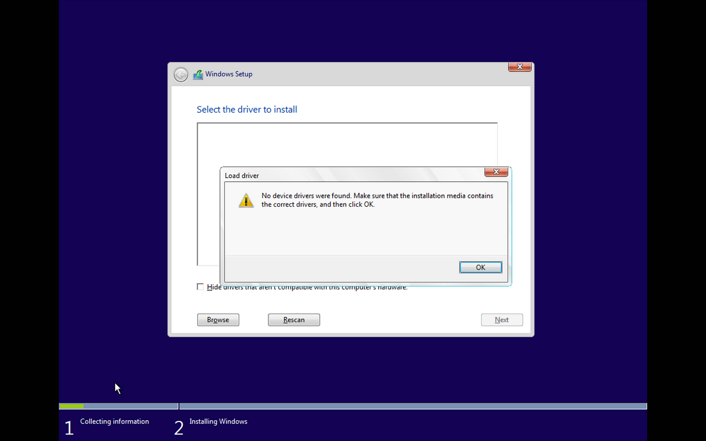 Troubleshooting windows installation error “No device drivers were found.”  | by Syed Hasan | Medium