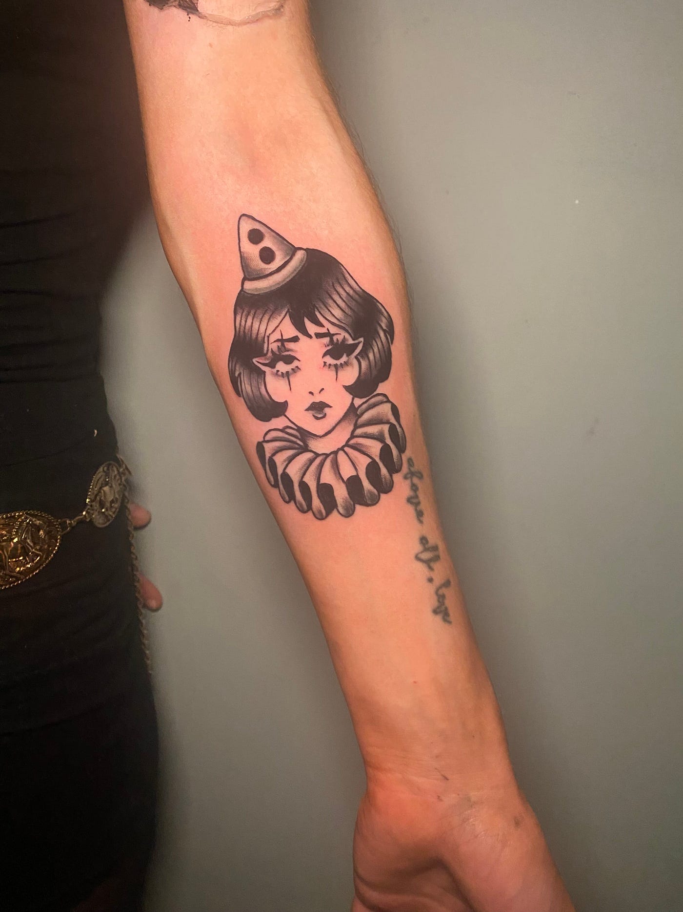 Traditional Blackwork Sad Clown Arm Tattoo By Moe