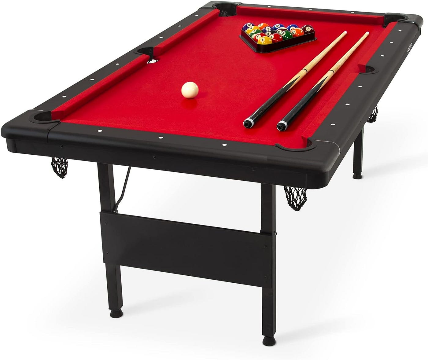 Spartan 6ft Pool Table With Table Tennis Top Black With Red Felt