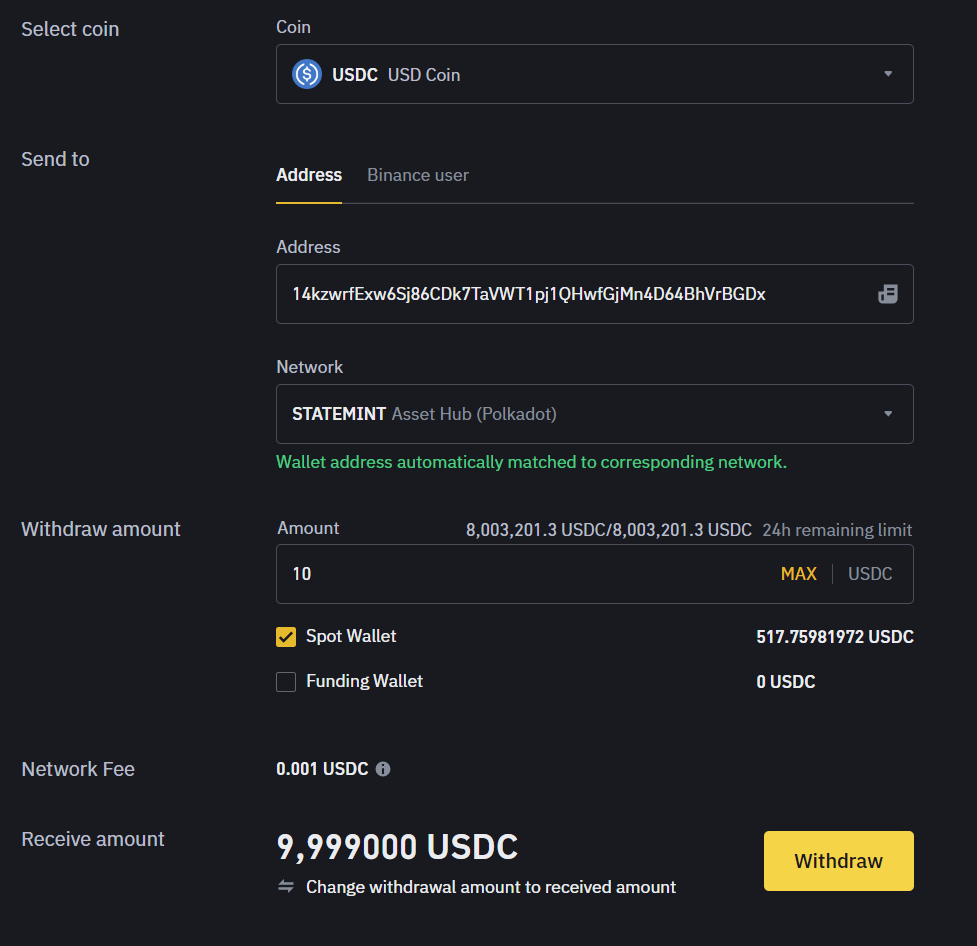 How to withdraw USDC from Binance to Polkadot | by just Erik | Simply  Staking | Medium