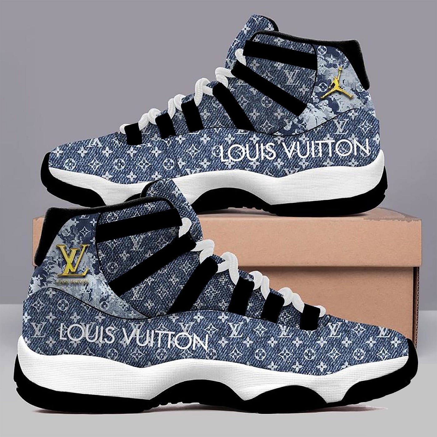 Louis Vuitton Denim Monogram Air Jordan 11 Sneakers Shoes Hot Lv
