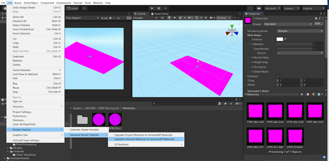 Pink Materials in Unity. Materials, Shaders, and Textures are 