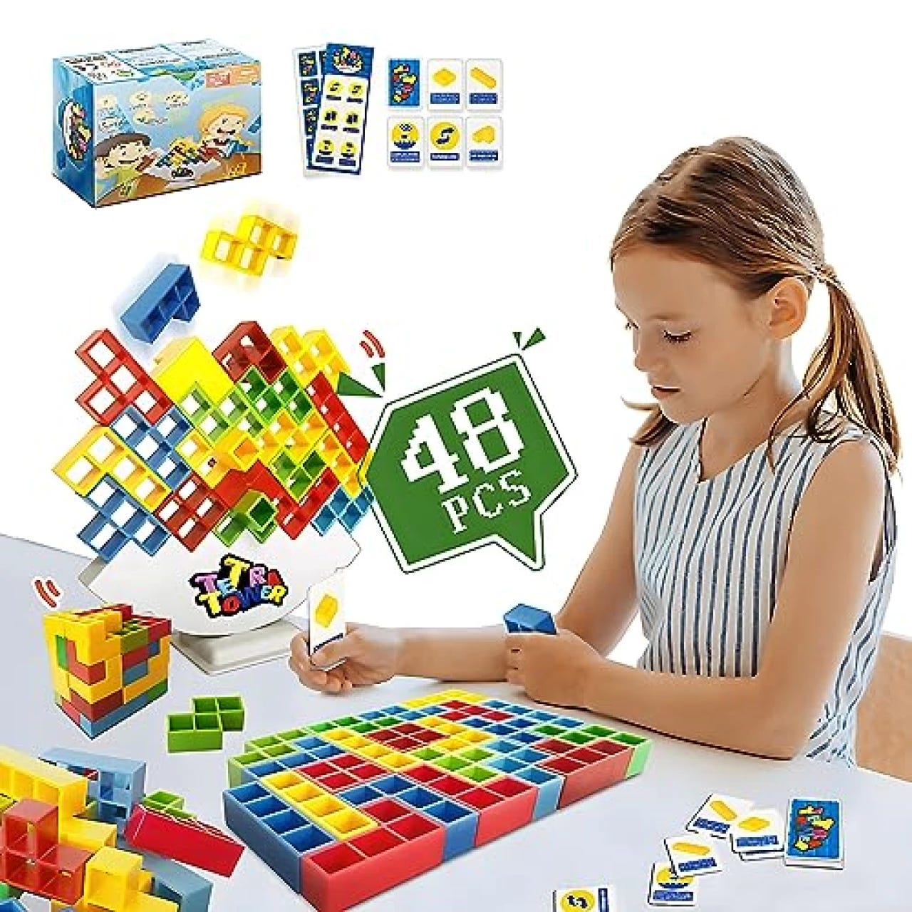 ALKISTA 32 Pcs Tetra Tower Balance Stacking Blocks Game, Board Games for 2  Players+ Family Games, Parties, Travel, Kids & Adults Team Building Blocks