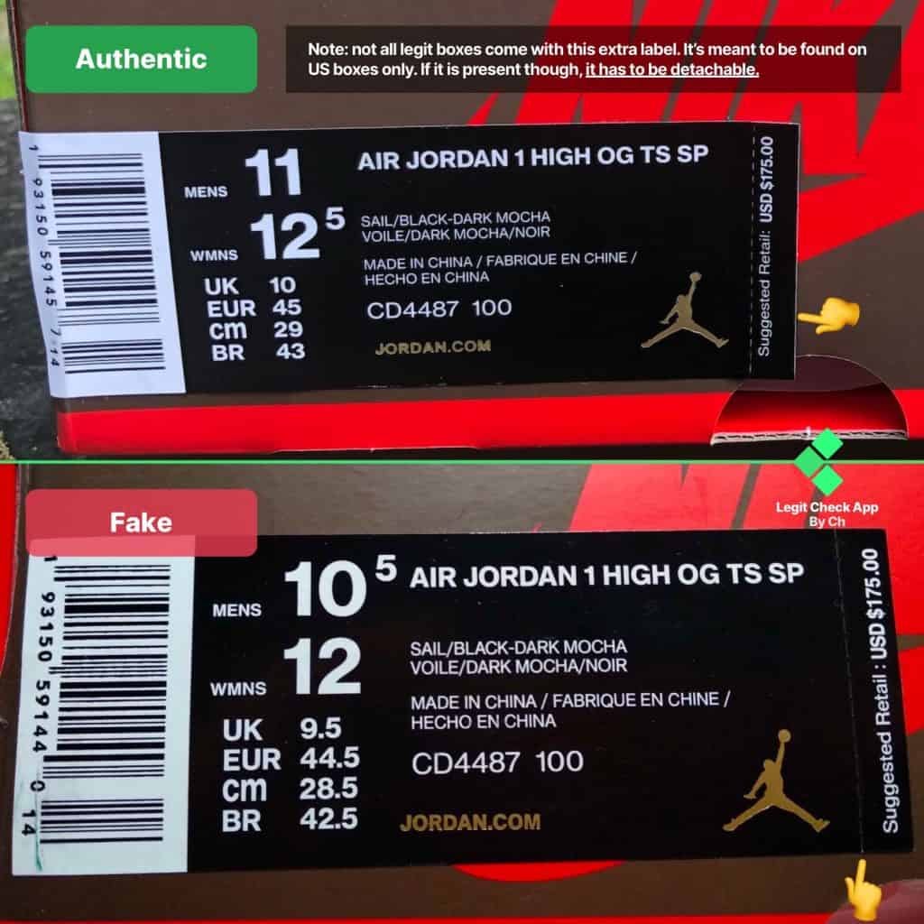 Travis scott jordan 2025 1 size tag