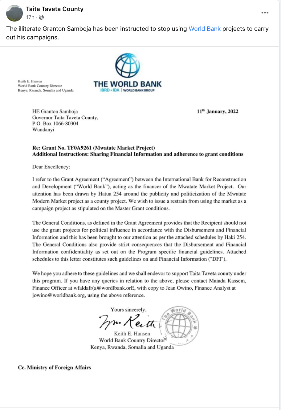 FAKE: Governor was not asked to stop using World Bank supported 