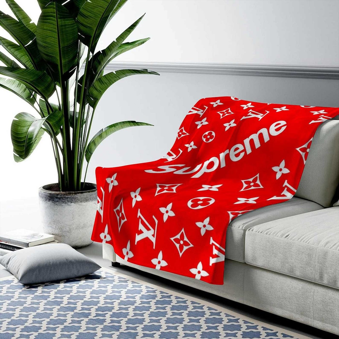 Louis Vuitton Supreme Red Logo Fleece Blanket Home Decor Luxury Fashion  Brand, by SuperHyp Store, Sep, 2023