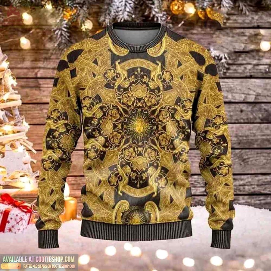 Gianni Versace Golden 3D Ugly Sweater Luxury Brand Clothing Clothes Outfit  | by Cootie Shop | Medium