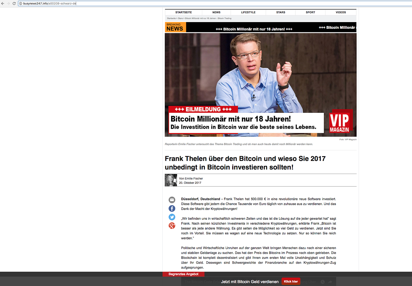 Bitcoin-Betrug. Die Werbung für Bitcoin-Investitionen… | by Frank Thelen |  Medium