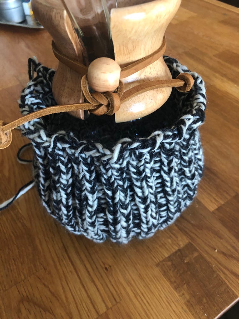 Chemex Cozy with I-Cord Bow Knitting Pattern, by Cathalynn