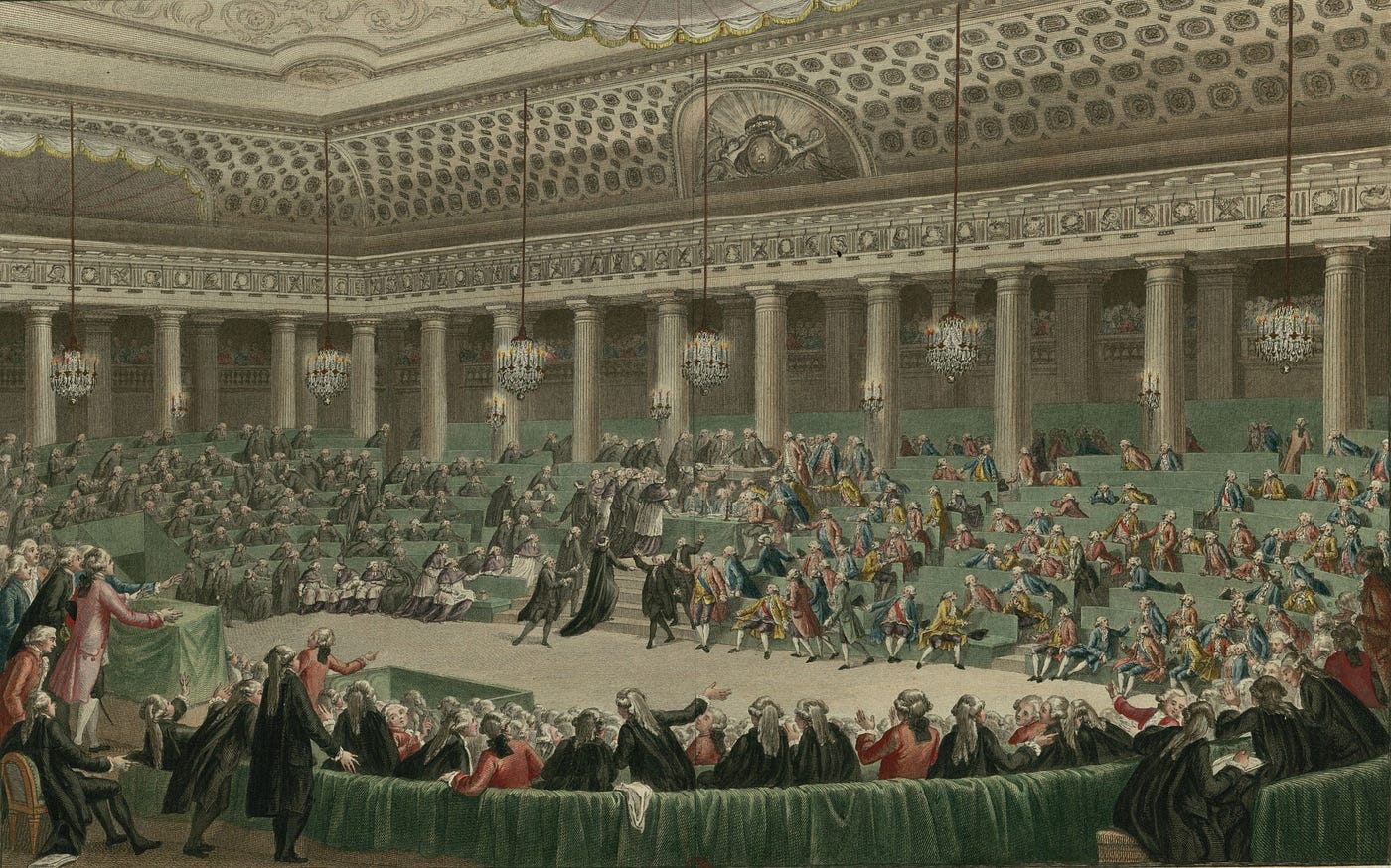 Beberapa minggu kemudian, tepatnya pada 26 Agustus 1789, Majelis Nasional mengesahkan Déclaration des droits de l’homme et du citoyen (Deklarasi Hak Asasi Manusia dan Warga Negara). Dokumen yang terdiri atas 17 pasal ini menetapkan prinsip-prinsip dasar negara baru Prancis, seperti kebebasan, persamaan di hadapan hukum, kedaulatan rakyat, perlindungan hak milik, kebebasan berpendapat, dan kebebasan beragama. Terinspirasi oleh pemikiran para filsuf Pencerahan seperti Montesquieu, Voltaire, dan Jean-Jacques Rousseau, serta pengalaman Revolusi Amerika, deklarasi ini menjadi landasan bagi konstitusi Prancis dan salah satu dokumen paling berpengaruh dalam sejarah perkembangan hak asasi manusia di dunia. https://en.wikipedia.org/wiki/Abolition_of_feudalism_in_France