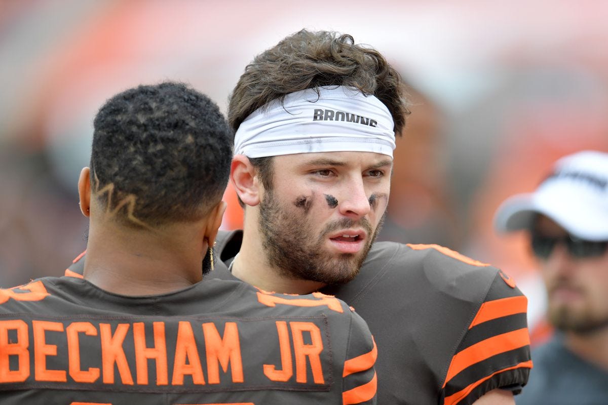 Mayfield replaces infamous Browns jersey with long list of past starting  quarterbacks