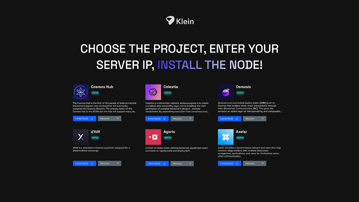 Klein: Install Blockchain Nodes with Just a Click! | by node101 | Cosmos  Ecosystem Blog