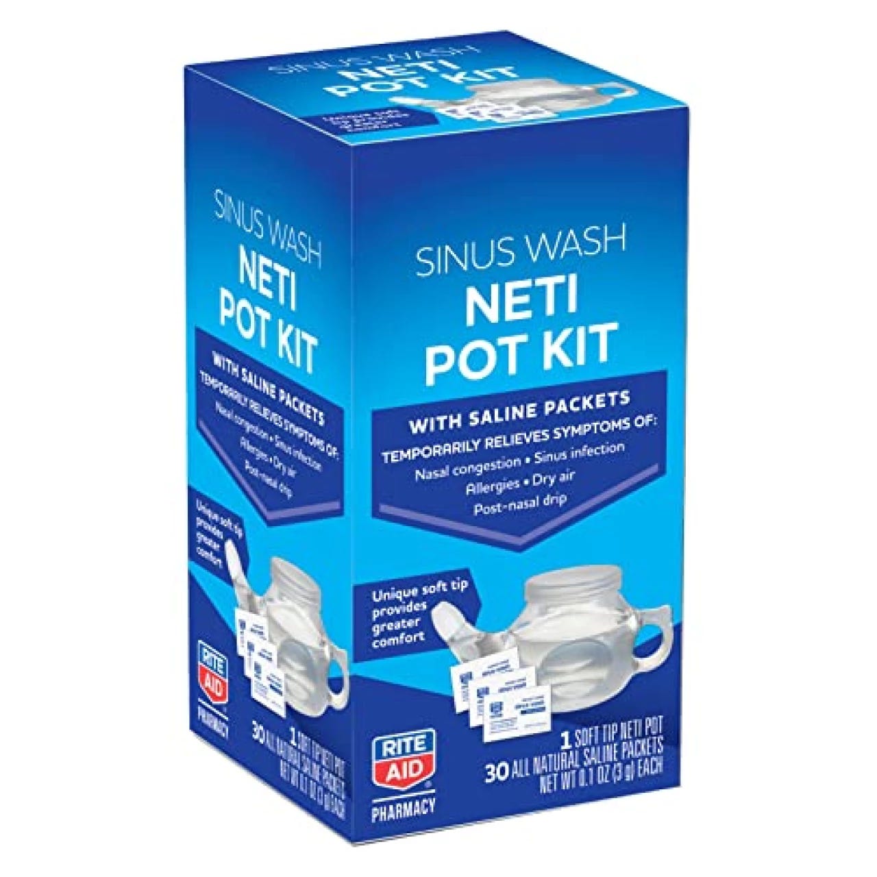 GuruNanda Arm & Hammer Neti Pot with 50 Salt Packets, Nasal Rinse Kit for  Sinus Wash, Helps Relieve Nasal Congestion & Irritation, Allergy Relief, 