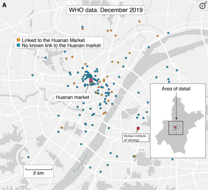 Figure from Worobey et al. I’ve added the Wuhan Institute of Virology