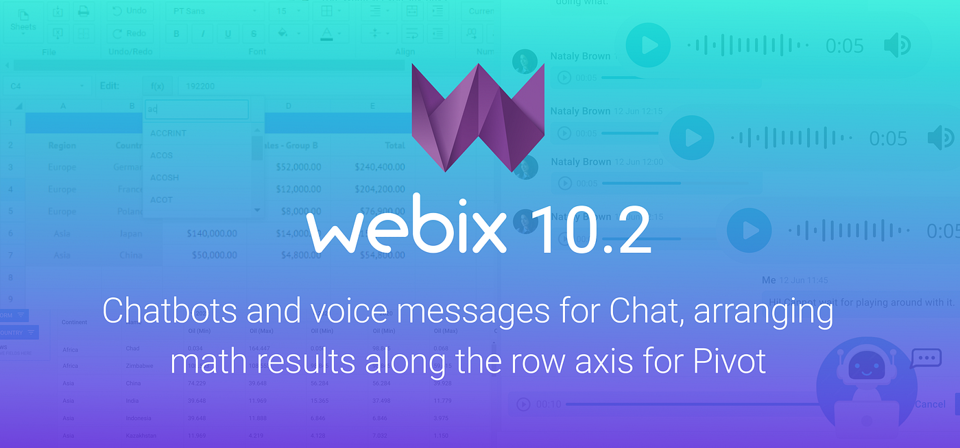 Webix 10.2: chatbots and voice messages for Chat, arranging math results along the row axis for…
