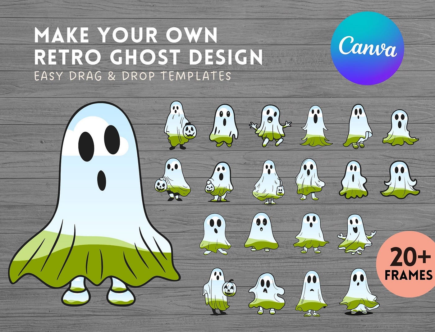 Retro Halloween Ghost Canva Frame Bundle