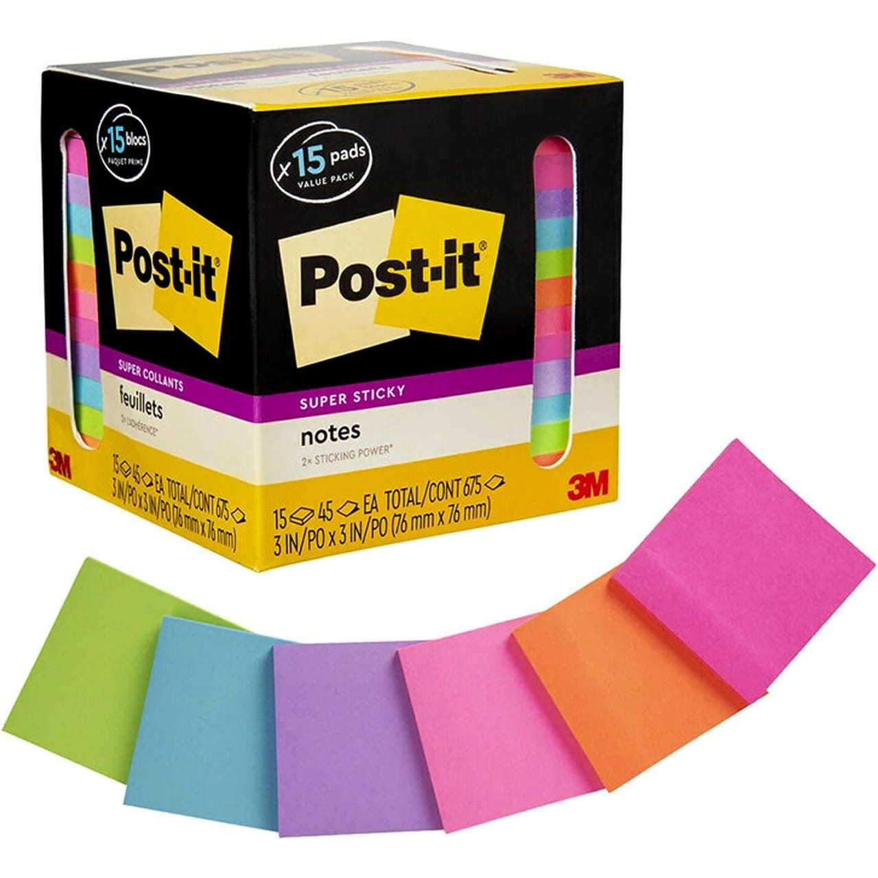 Lined Sticky Notes 4x6 in Bright Ruled Post Stickies Colorful Super Sticking Power Memo Pads Its Strong Adhesive 6 Pads/Pack 45 Sheets/Pad