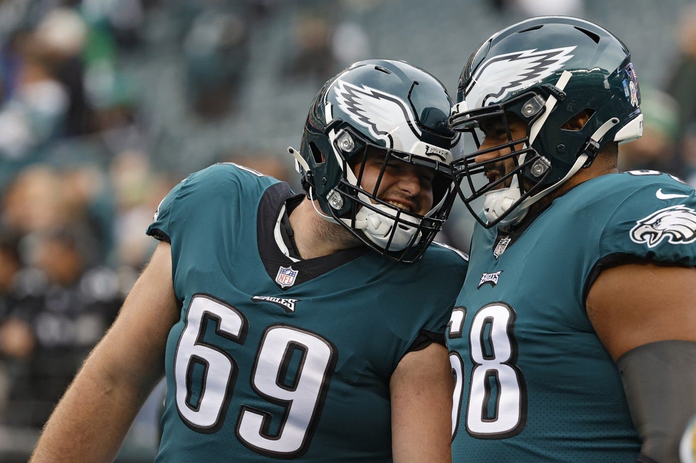 Philadelphia Eagles guard Landon Dickerson (69) stands on the