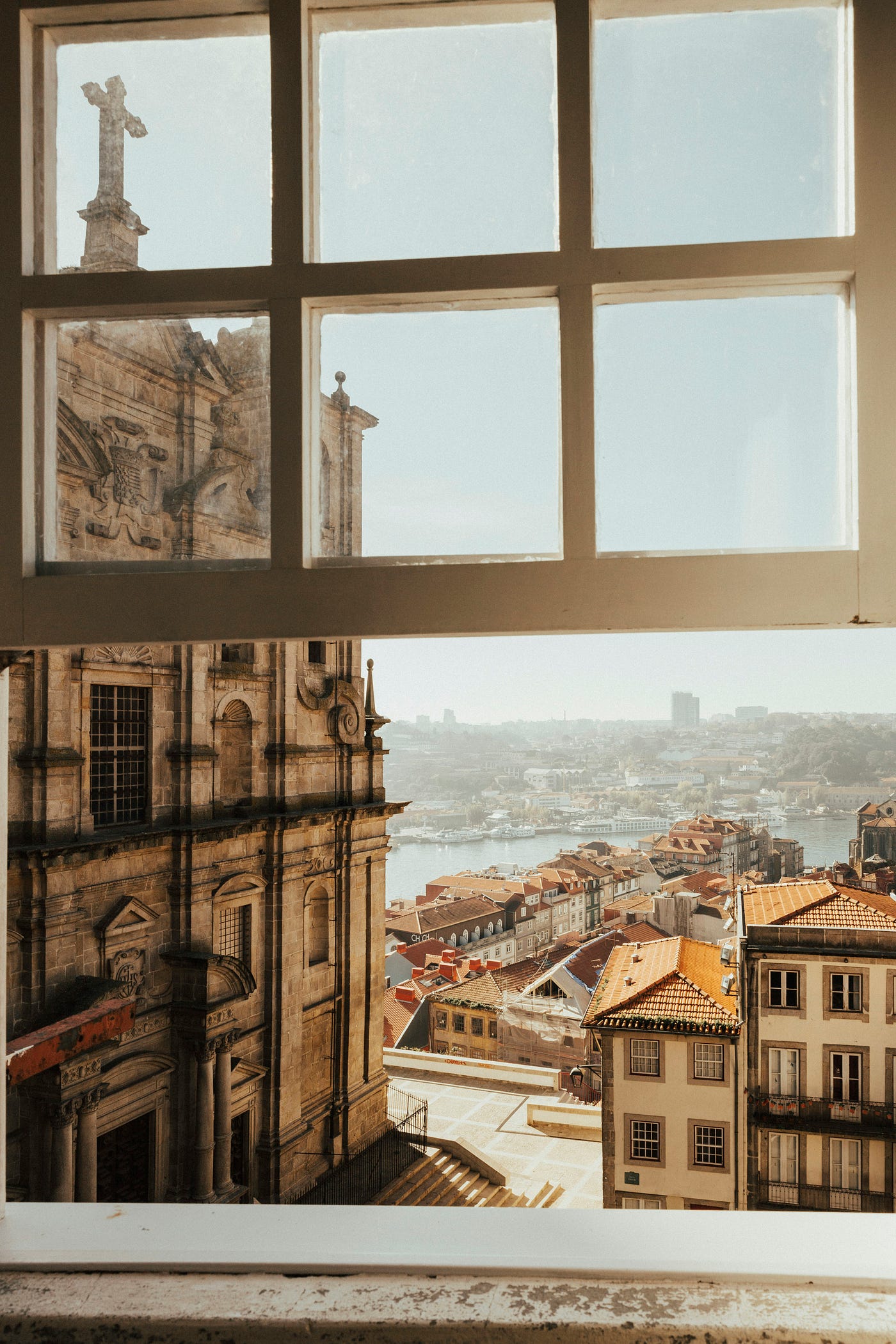 A view of a Portuguese city from a window. Portugal residents eat an Atlantic diet.