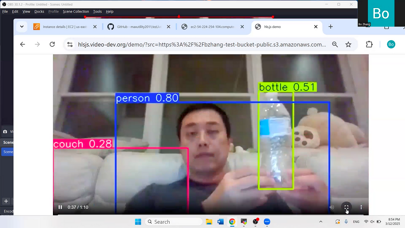 Detecting objects in live videos and streaming live annotated videos with HLS in ezLiveStreaming