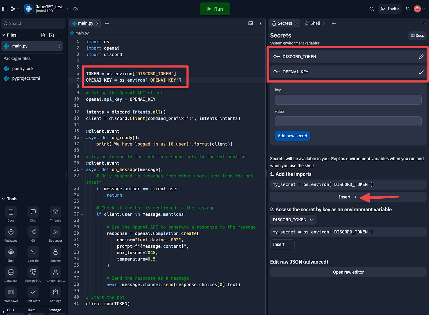 Get Discord API key pair –