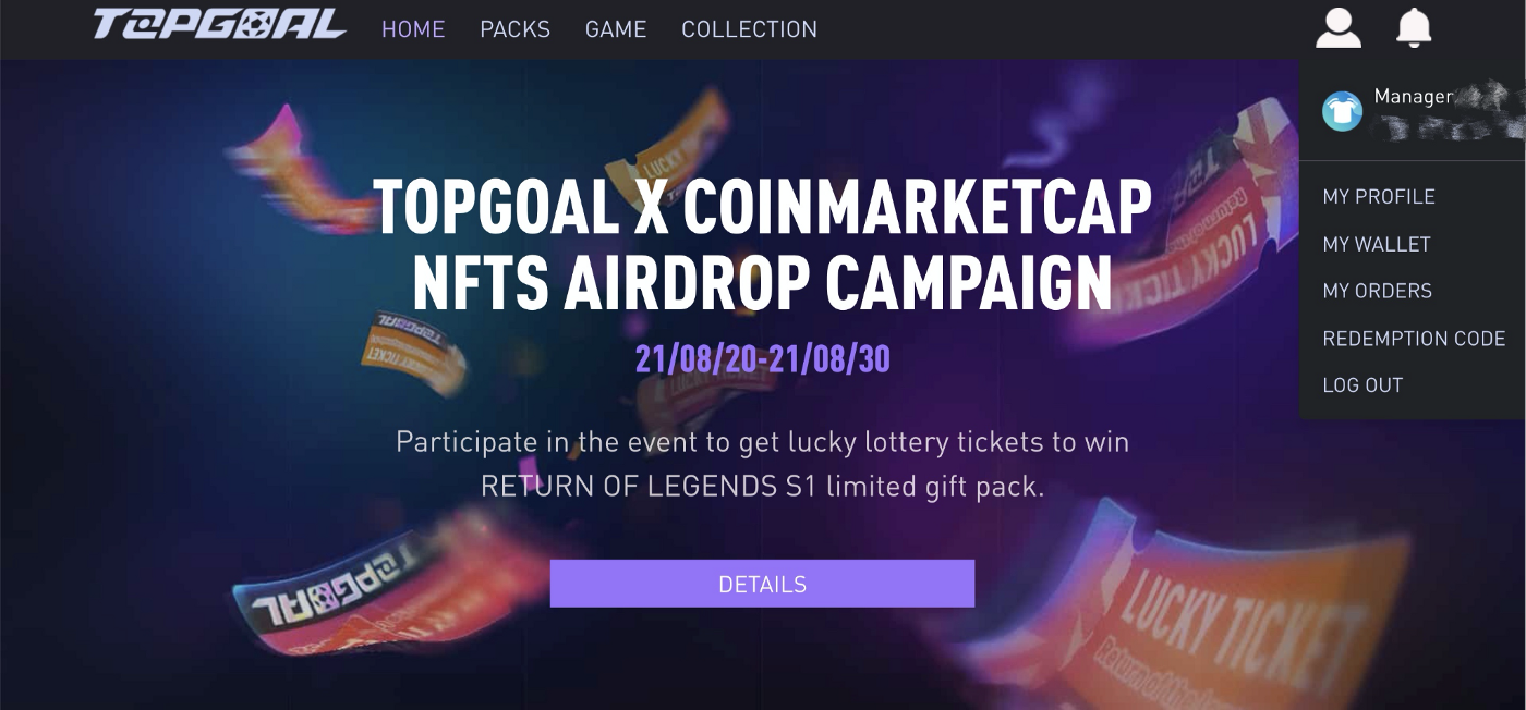 How to find your pack earned in TopGoal x CMC Airdrop Campaign, by TOPGOAL
