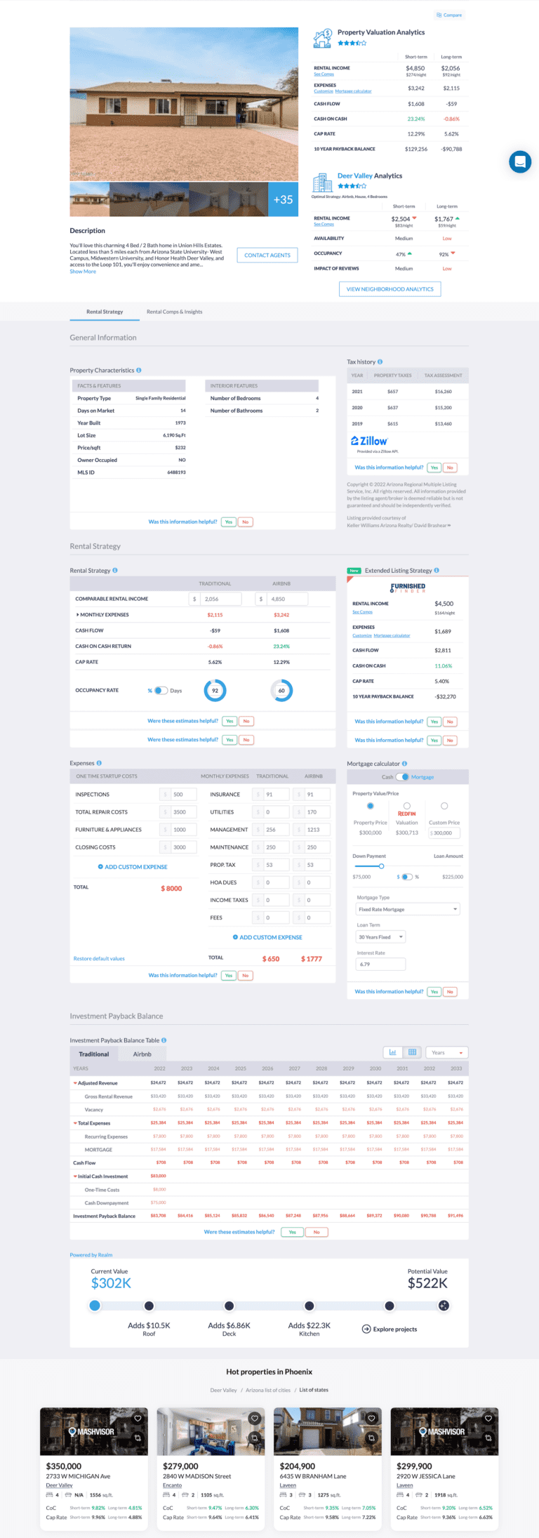 Investors can find and use the Airbnb ROI Calculator in every property listing uploaded on the Mashvisor website.