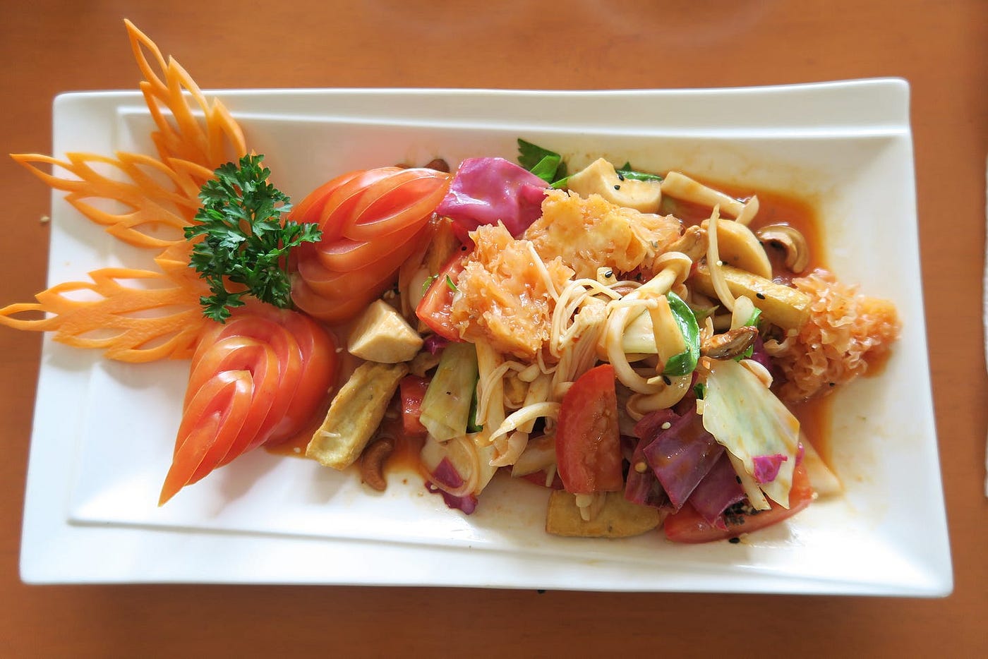 A vegan laab mushroom dish from May Veggie Home in Bangkok. | All photos are by the author.