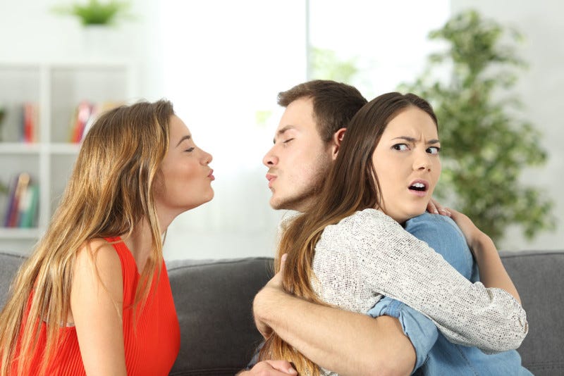 guy looking at red dress meme just found this stock image which i'm pretty sure is the sequel to the guy-checking-out-girl  meme and it turns out he's with the woman in the red dress now