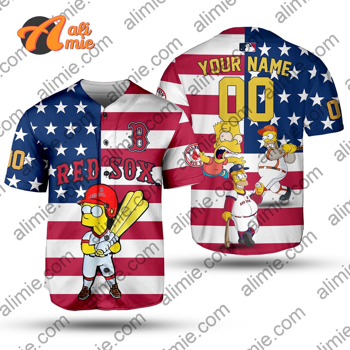 MLB Boston Red Sox The Simpsons 4Th Of July Independence Day Personalized  Jersey - Storealimie - Medium