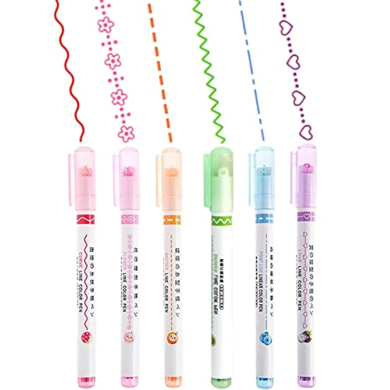 AECHY Colored Curve Pens Dual Tip Pens with 6 Different Curve