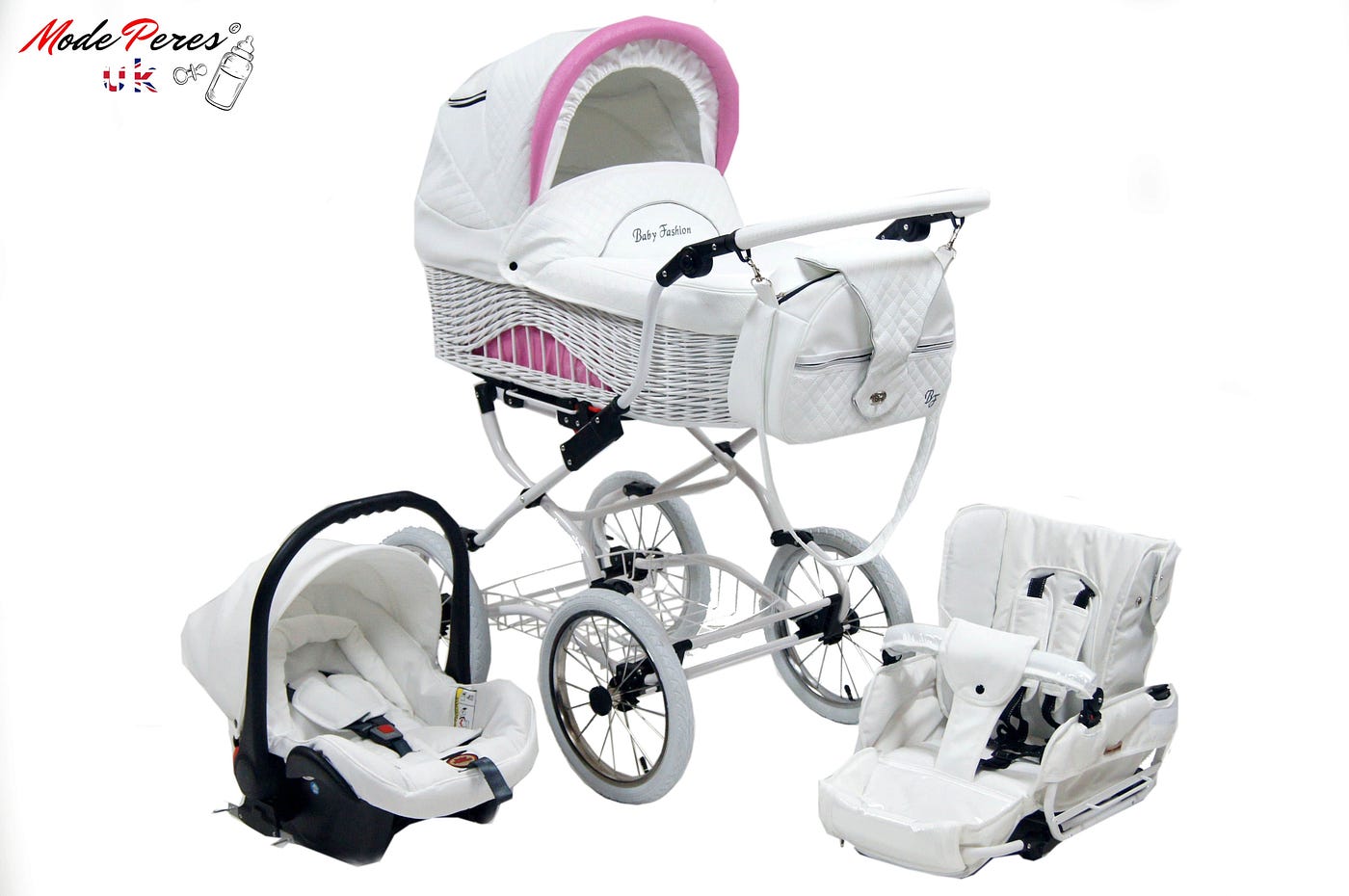 SCARLET 3 in 1 Baby Pram Travel System (02 White & Pink) | by mode peres |  Medium