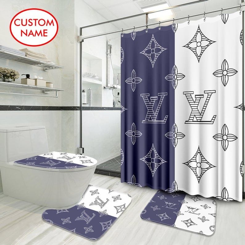 Louis Vuitton Luxury Bathroom Set Shower Curtain Style 10