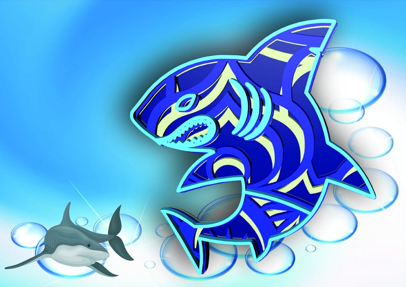 Shark 3D , 4 Layers , Mandala Free Download