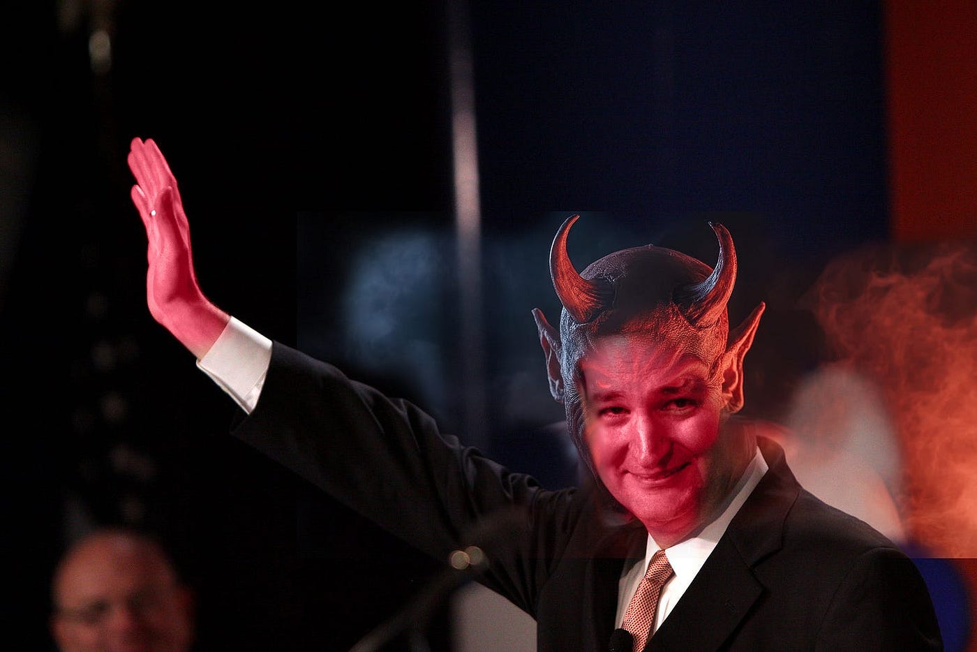 It may not be perfect, but no AI data centers were used to create this image. Original image of Ted Cruz by Gage Skidmore via Flickr; devil makeup by Adobe Stock; image smashup by author; demonic smile provided by Ted Cruz (a special thanks to Ted!)