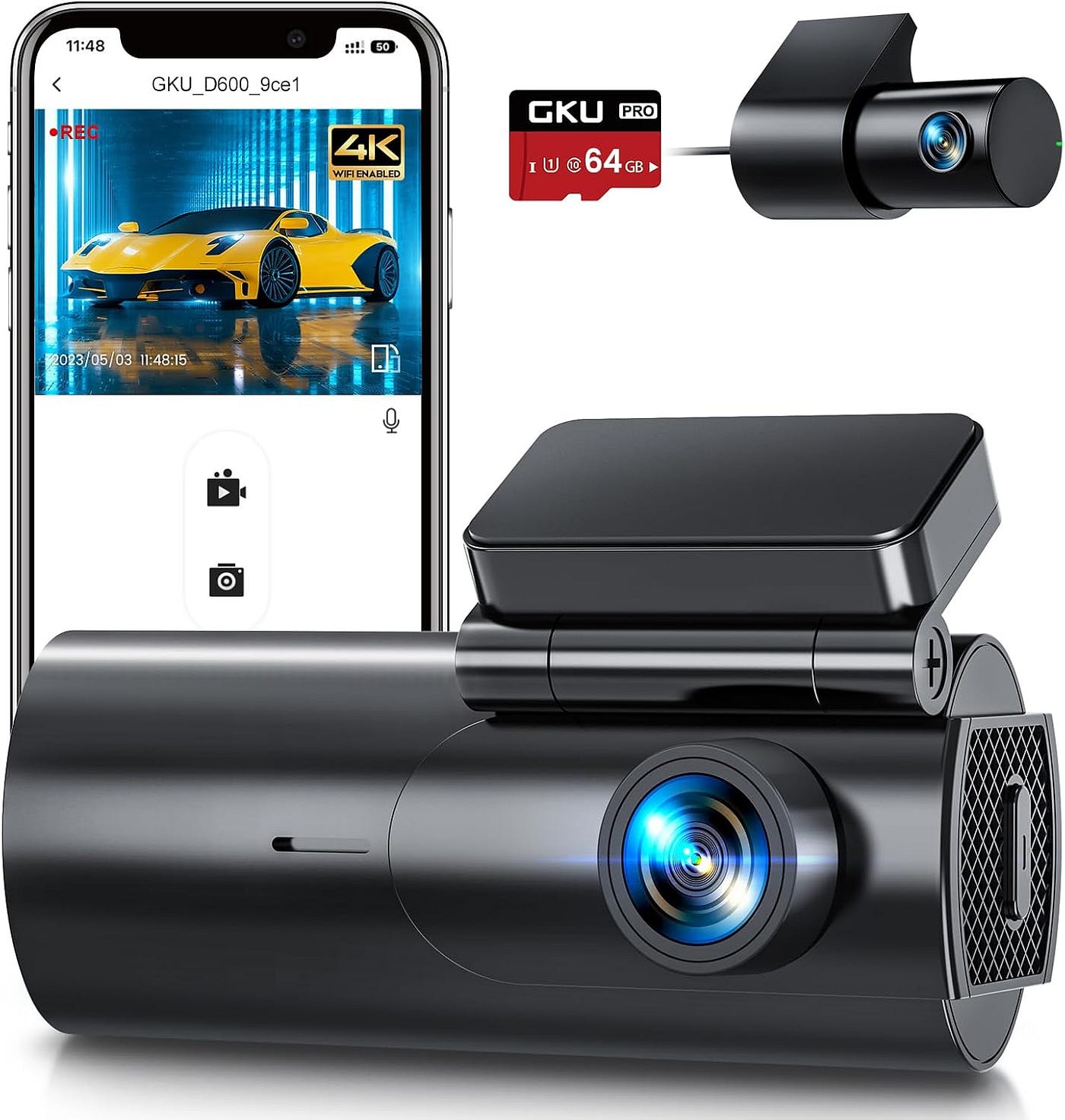 GKU/D600PRO/ダッシュカメラ 4K[新品●未開封] 4K+1080P Dual Dash Cam with WiFi, GPS, Night Vision